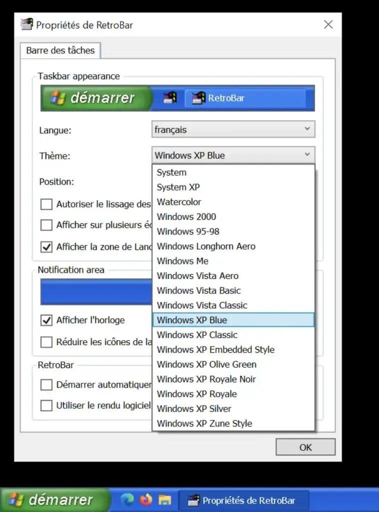 RetroBar barre des taches Windows classique